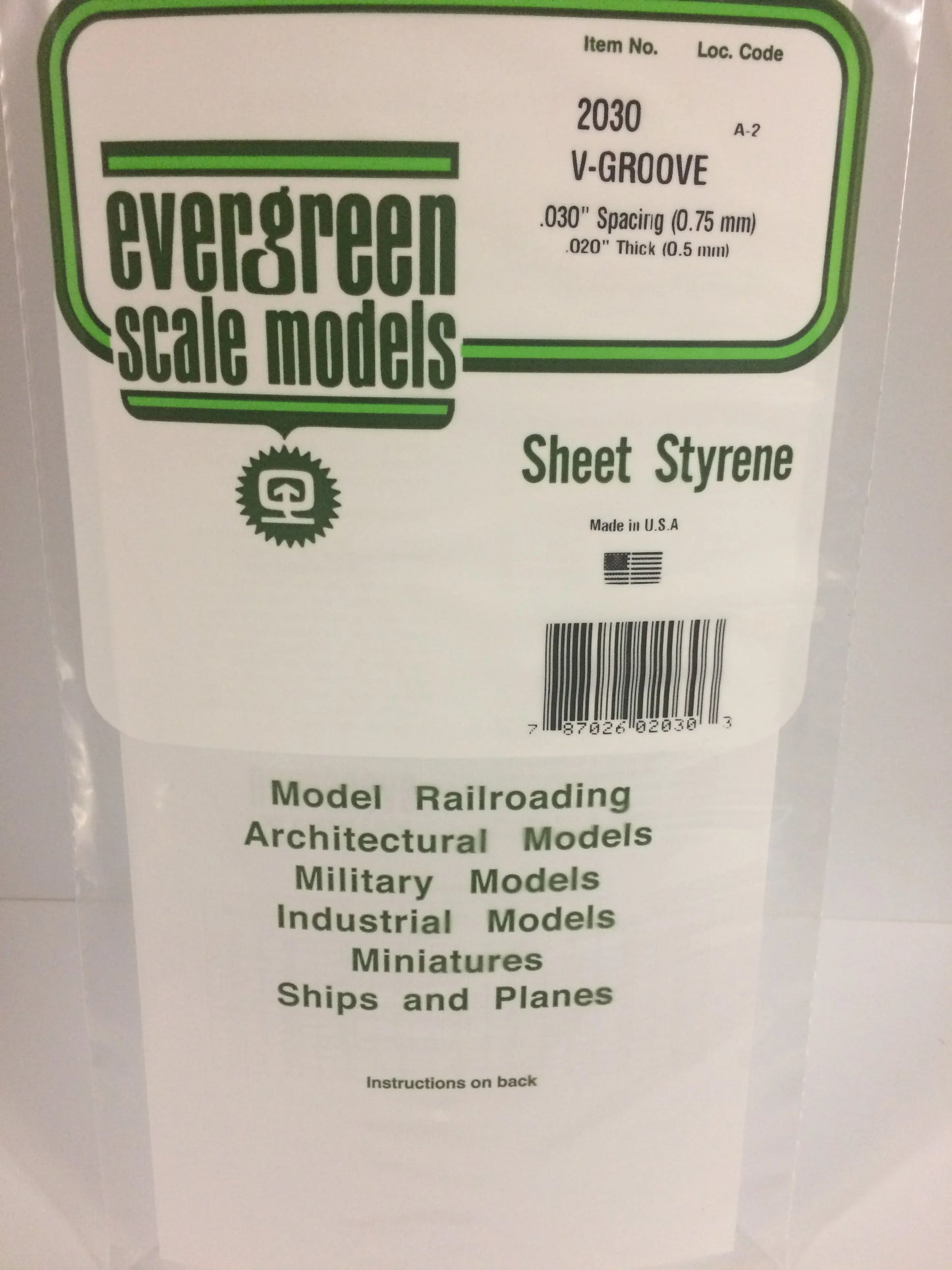 Evergreen White Polystyrene 0.030"(0.75mm) V Groove Siding 0.020" / 0.50mm x 35cm (1pce) 2030