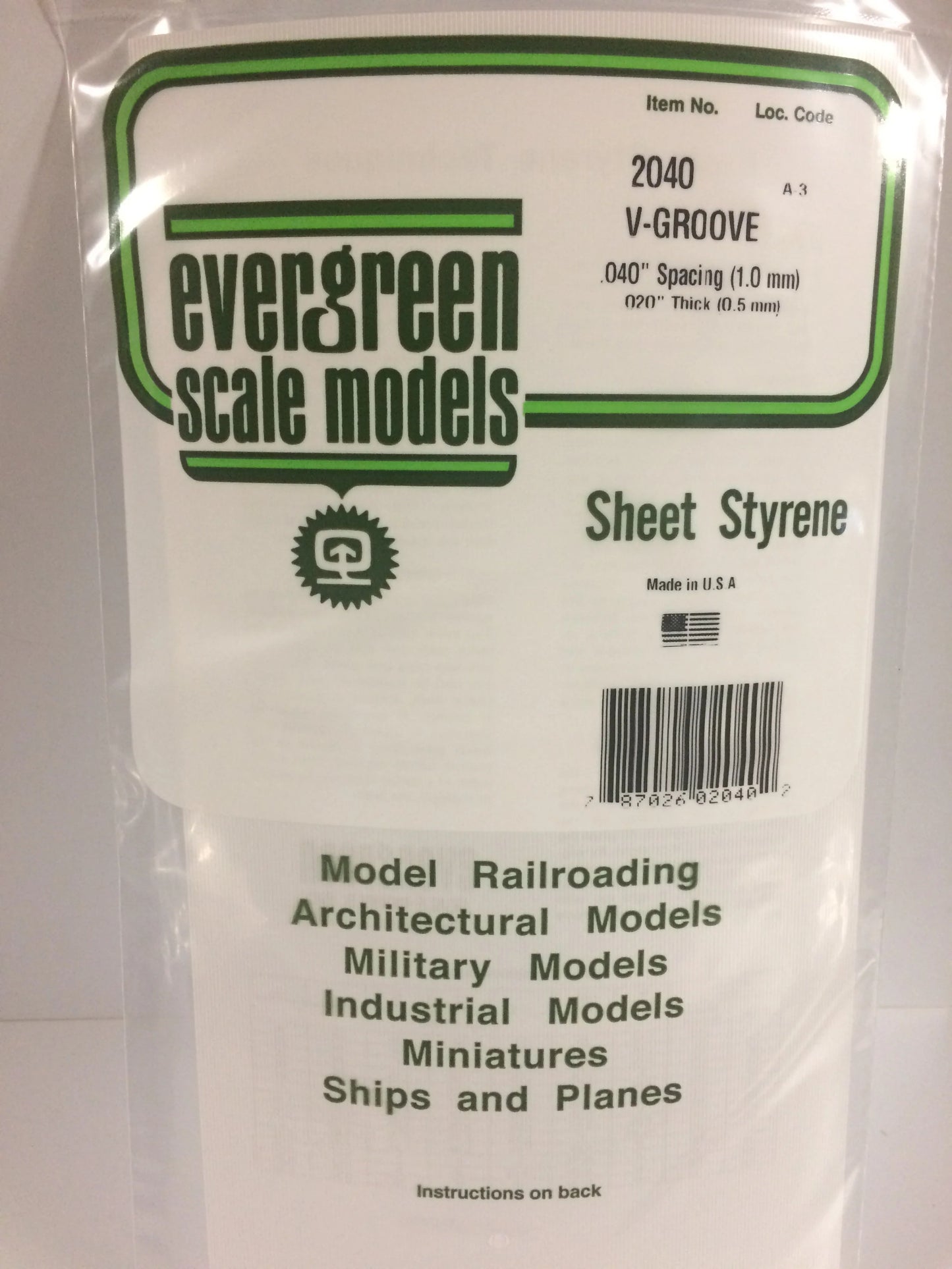 Evergreen White Polystyrene 0.040"(1.0mm) V Groove Siding 0.020" / 0.50mm x 35cm (1pce) 2040