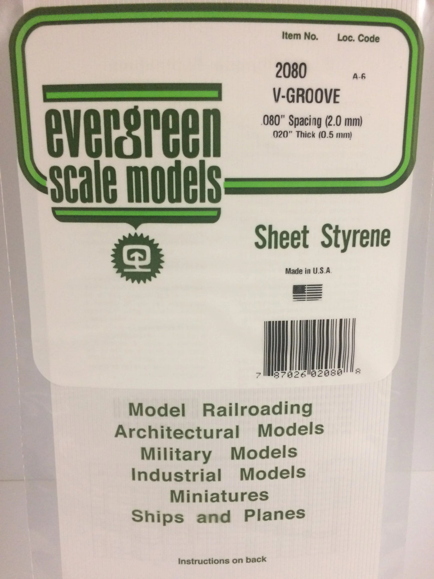 Evergreen White Polystyrene 0.080"(2.0mm) V Groove Siding 0.020" / 0.50mm x 35cm (1pce) 2080