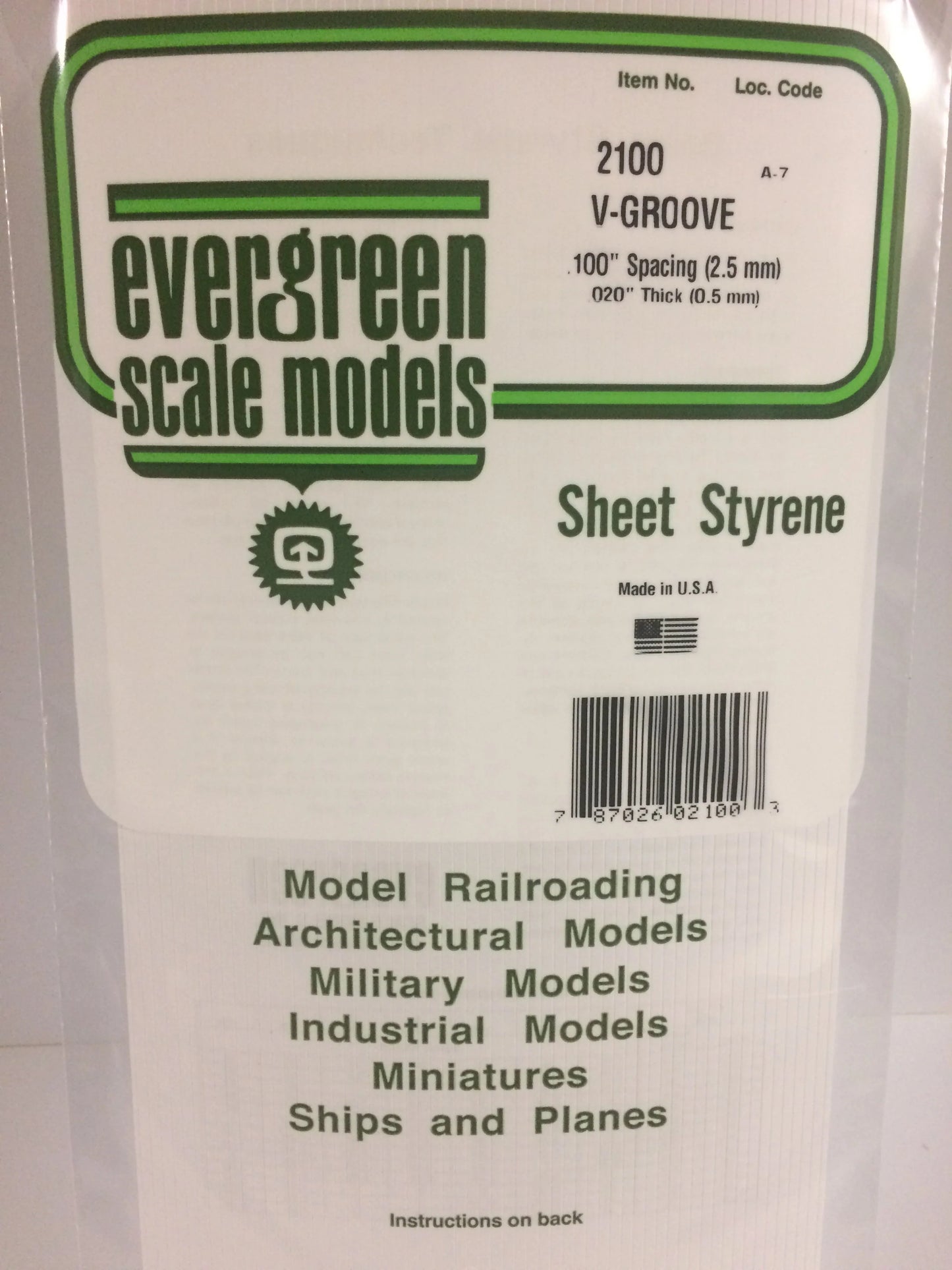 Evergreen White Polystyrene 0.100"(2.5mm) V Groove Siding 0.020" / 0.50mm x 35cm (1pce) 2100