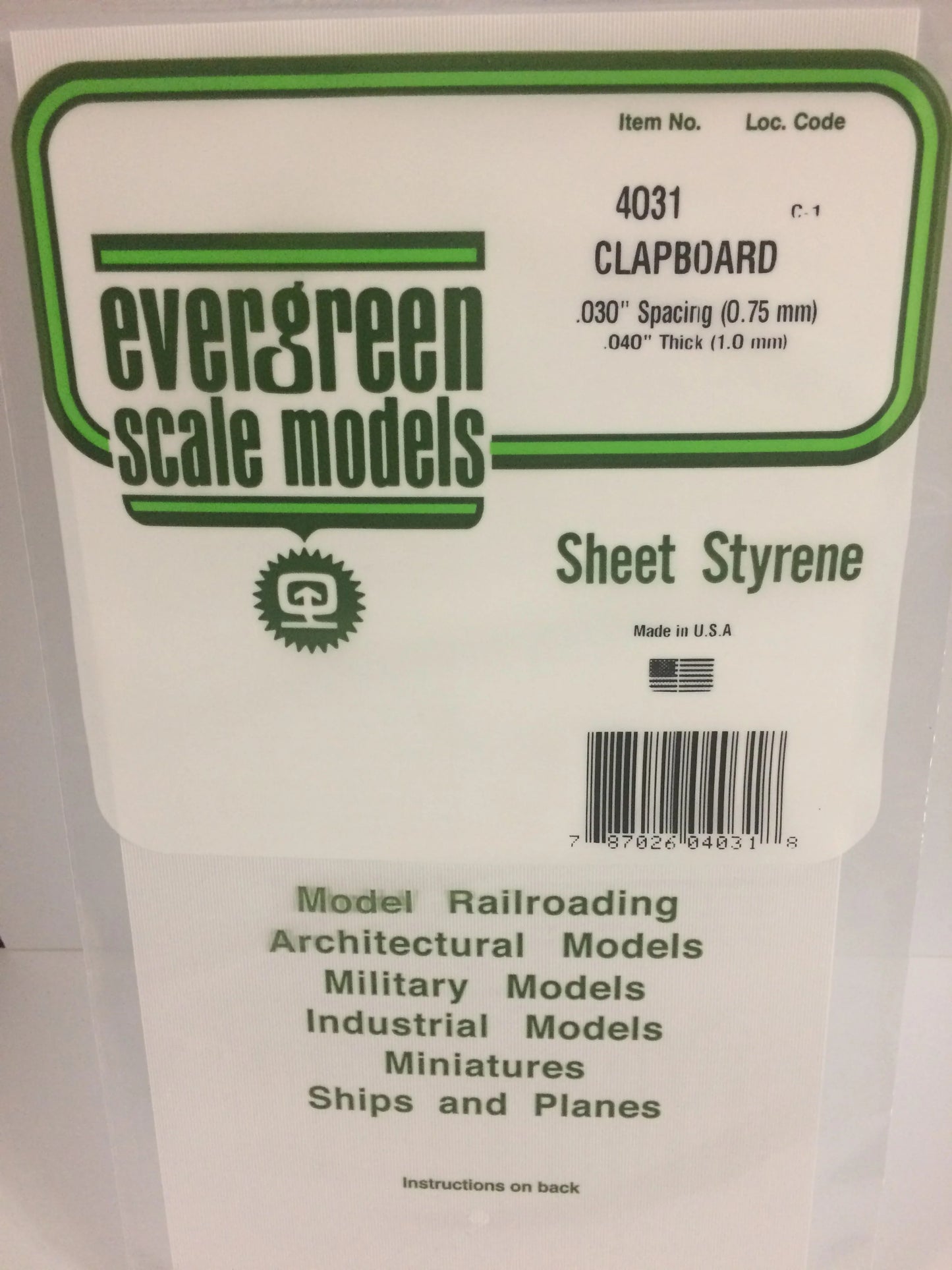 Evergreen White Polystyrene 0.030"(0.75mm) Clapboard Siding 0.040" / 1.0mm x 35cm (1pce) 4031