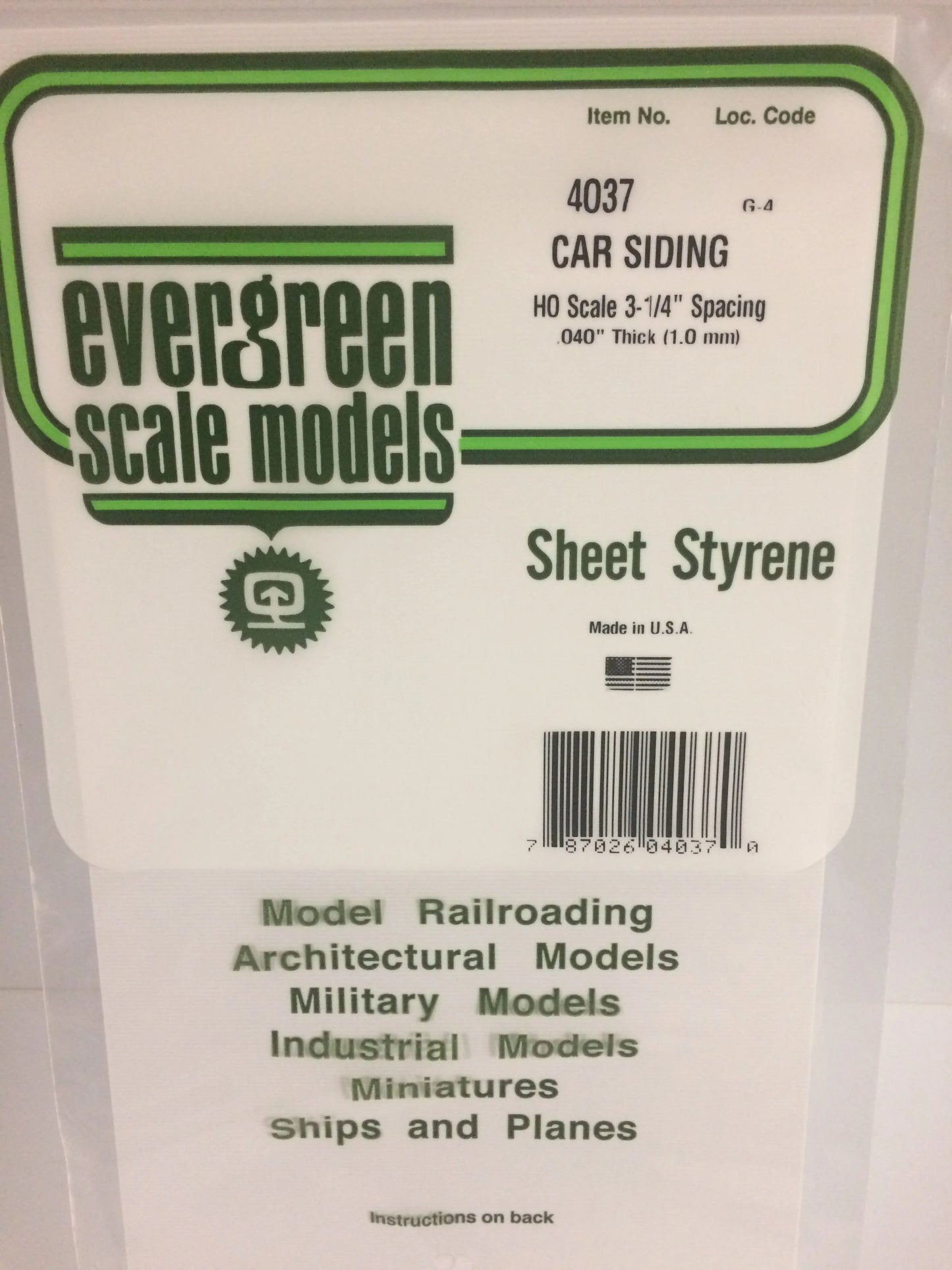 Evergreen White Polystyrene 0.037"(0.95mm) Freight Car Siding 0.040" / 1.0mm x 35cm (1pce) 4037