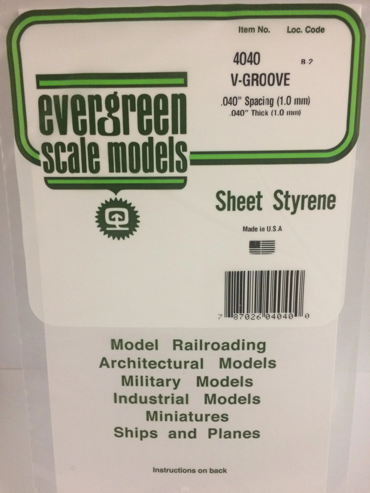 Evergreen White Polystyrene 0.040"(1.0mm) V Groove Siding 0.040" / 1.0mm x 35cm (1pce) 4040