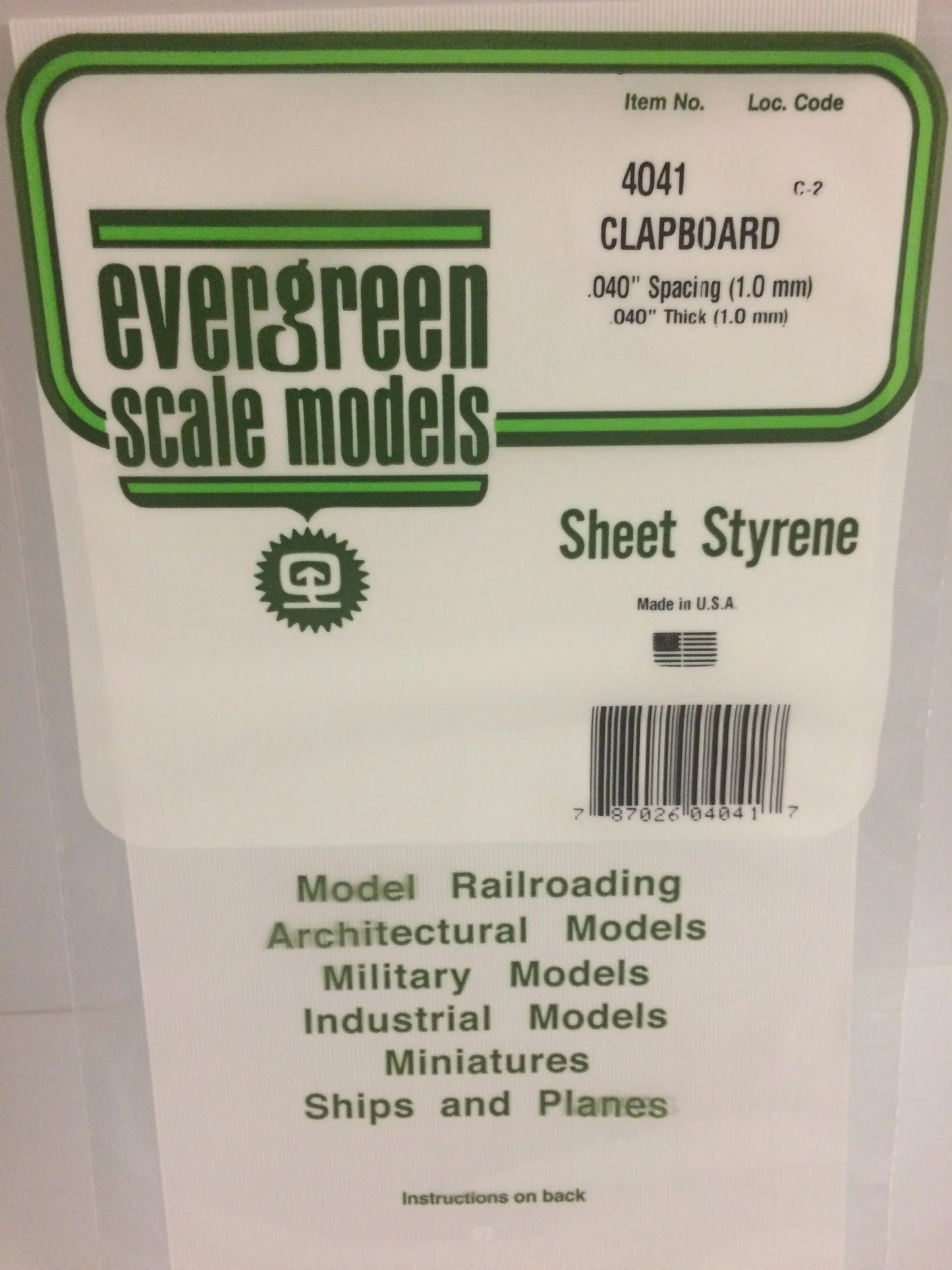 Evergreen White Polystyrene 0.040"(1.0mm) Clapboard Siding 0.040" / 1.0mm x 35cm (1pce) 4041