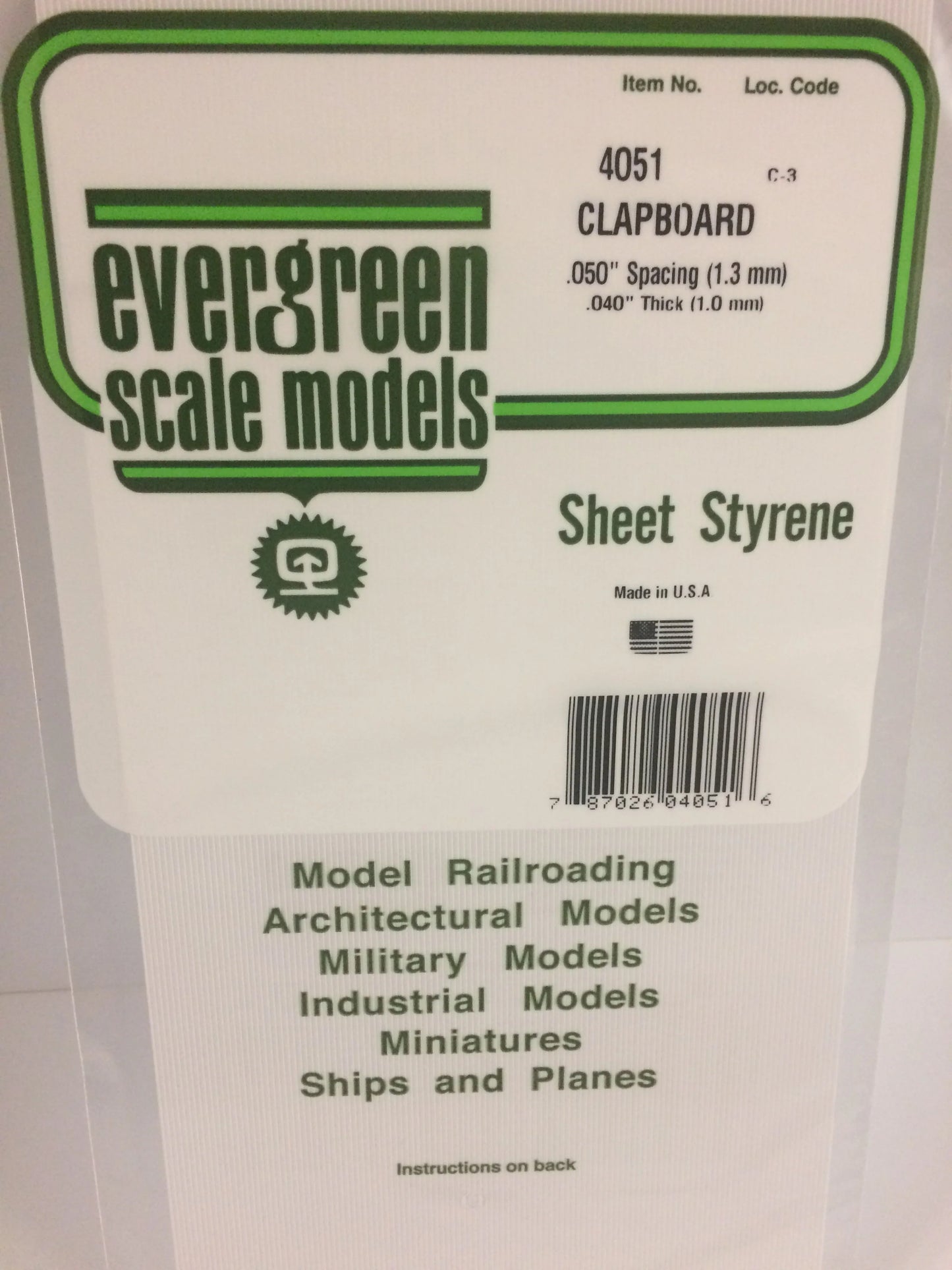 Evergreen White Polystyrene 0.050"(1.3mm) Clapboard Siding 0.040" / 1.0mm x 35cm (1pce) 4051