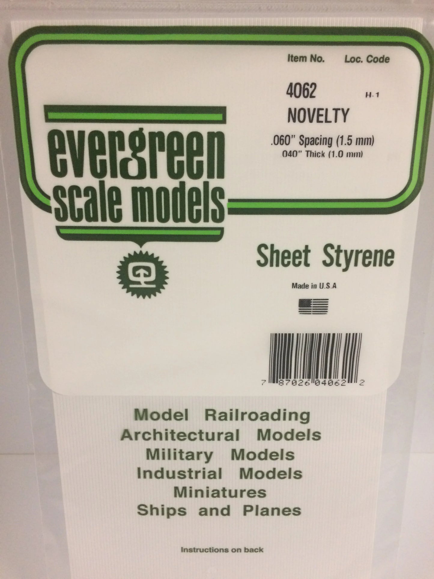 Evergreen White Polystyrene 0.060"(1.5mm) Novelty Siding 0.040" / 1.0mm x 35cm (1pce) 4062