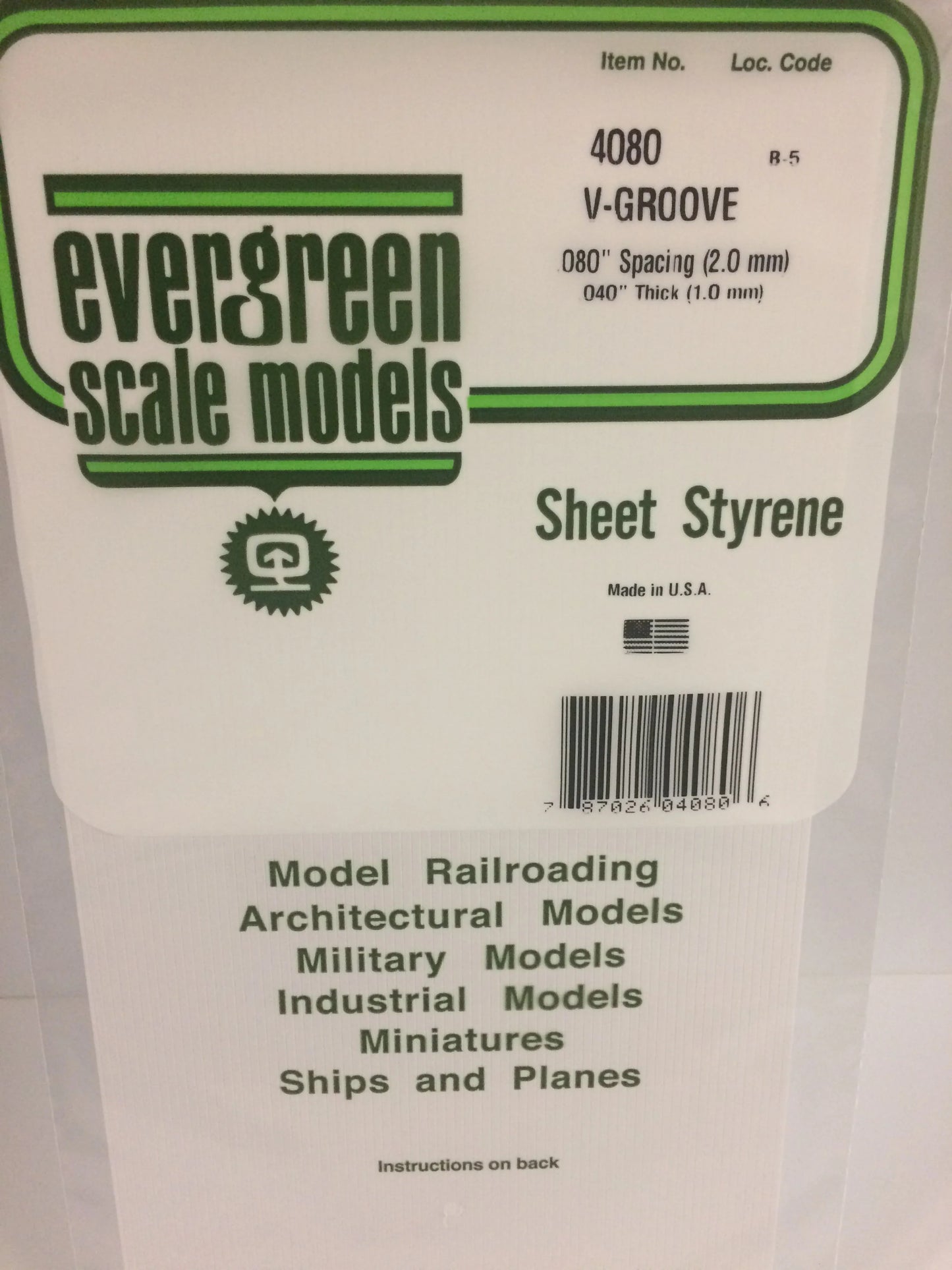 Evergreen White Polystyrene 0.080"(2.0mm) V Groove Siding 0.040" / 1.0mm x 35cm (1pce) 4080