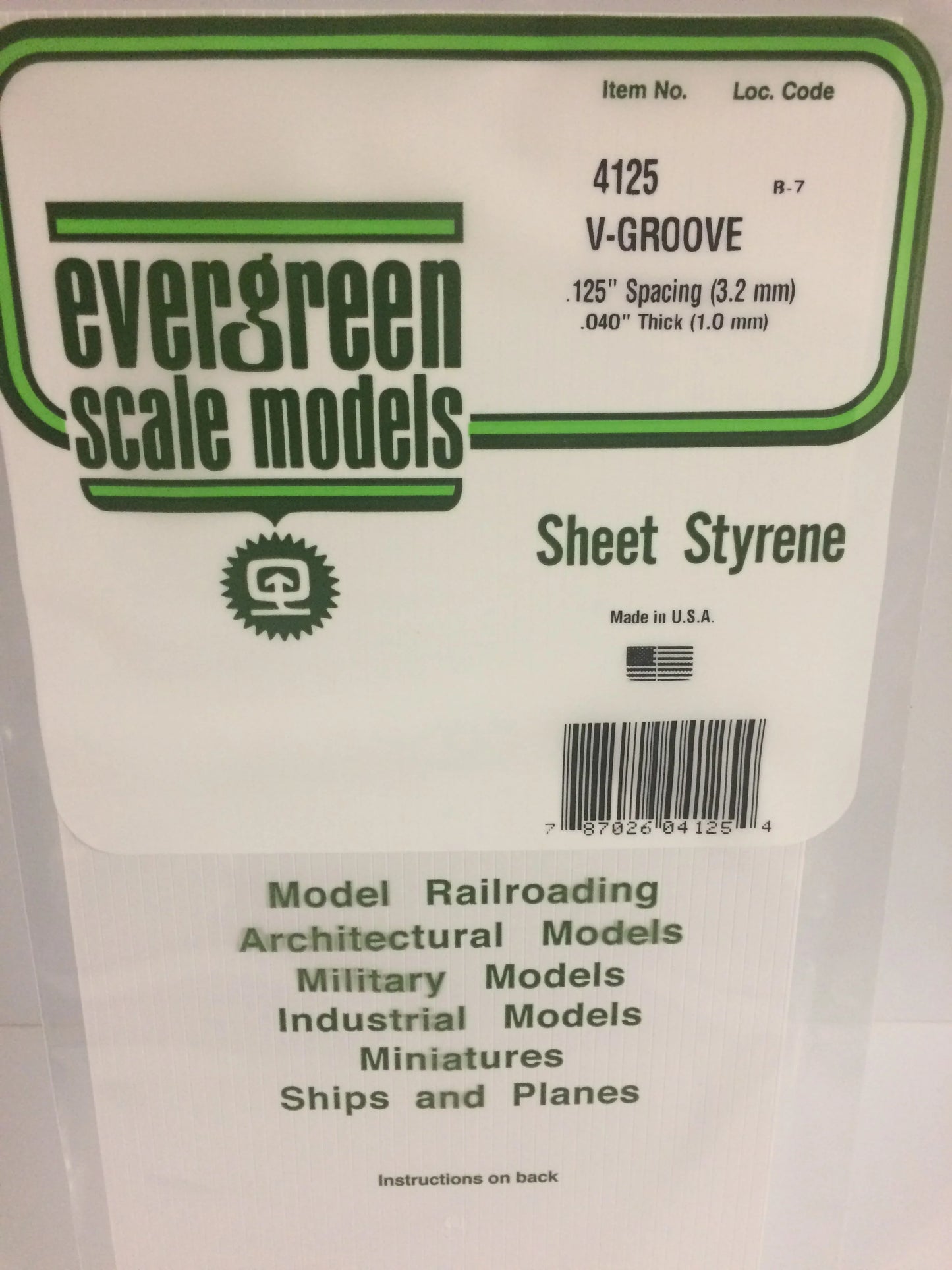 Evergreen White Polystyrene 0.125"(3.2mm) V Groove Siding 0.040" / 1.0mm x 35cm (1pce) 4125
