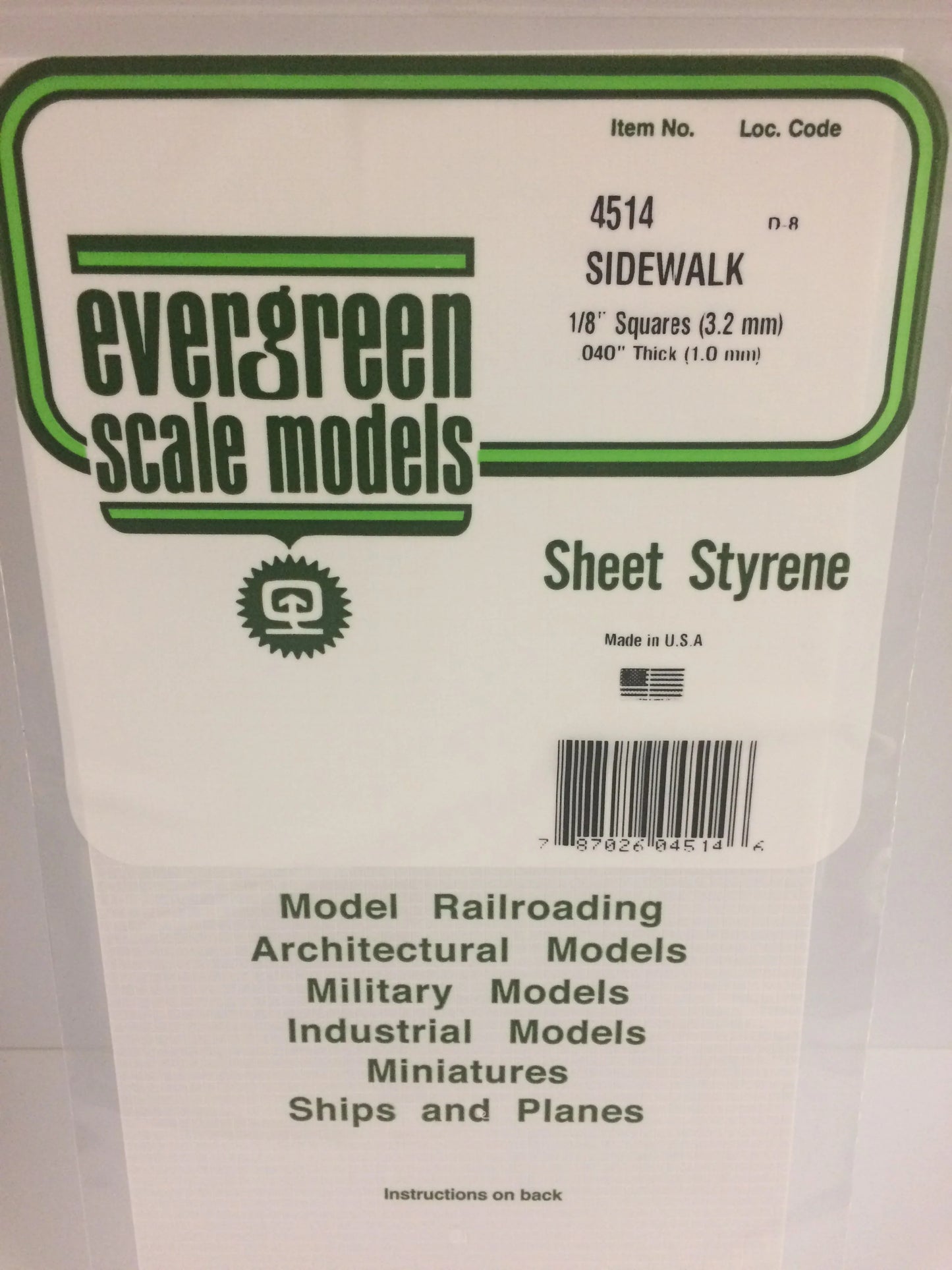Evergreen White Polystyrene 1/8"(3.2mm) Square Tile 0.040" / 1.0mm x 35cm (1pce) 4514