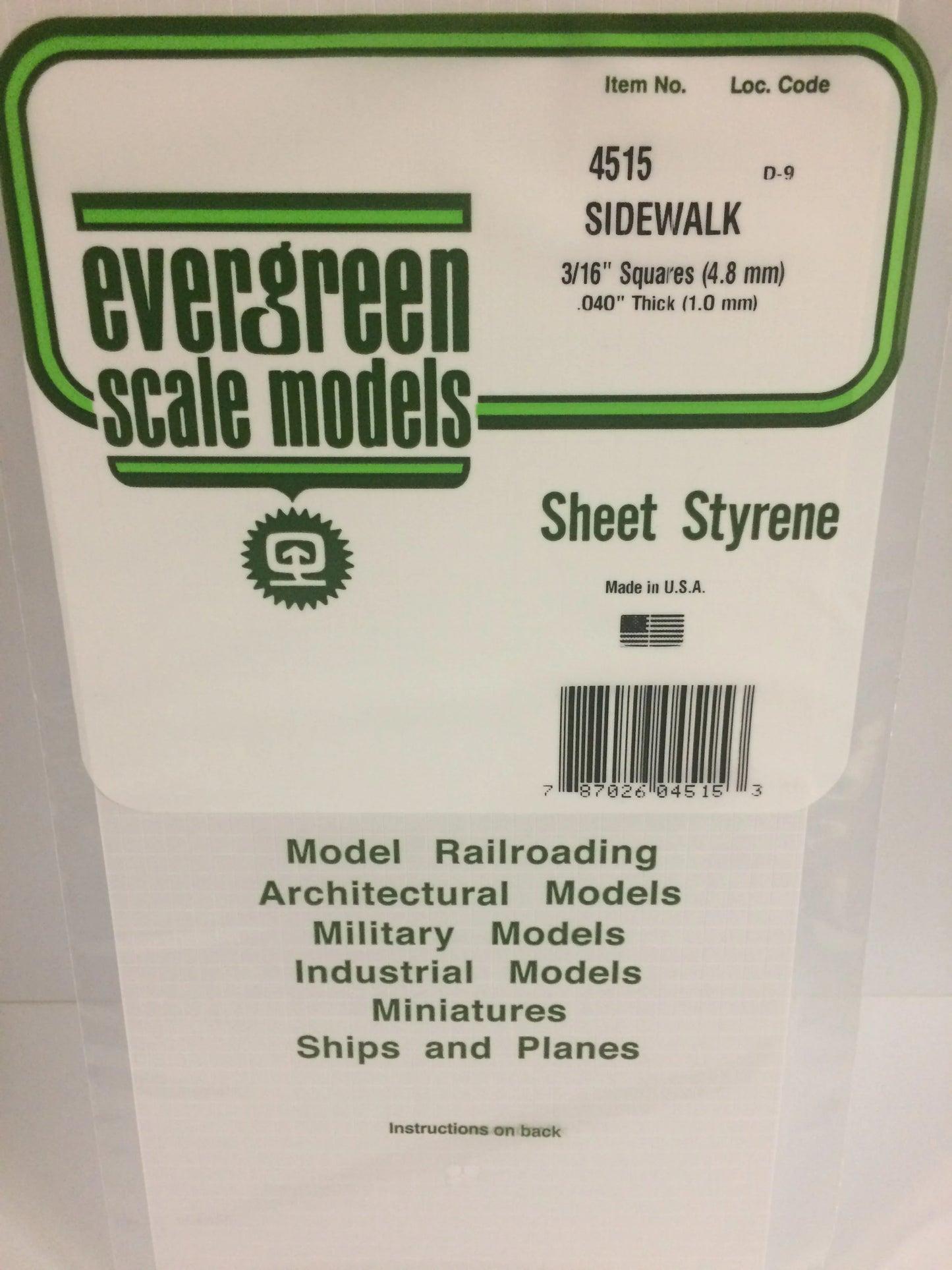 Evergreen White Polystyrene 3/16"(4.7mm) Square Tile 0.040" / 1.0mm x 35cm (1pce) 4515