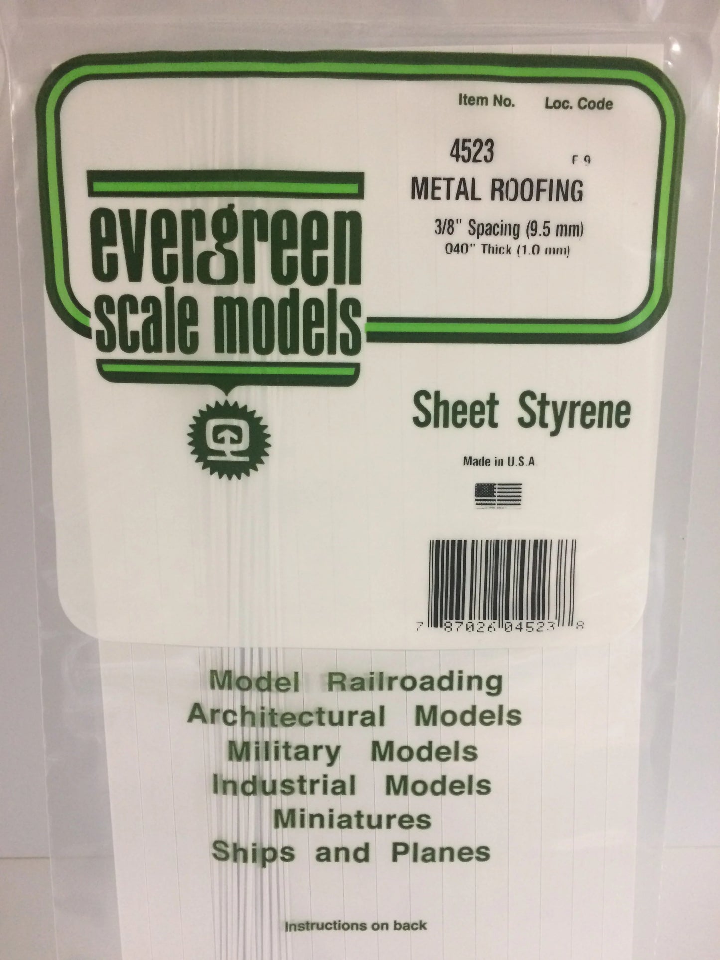Evergreen White Polystyrene 0.375"(9.5mm) Standard Seam Roofing 0.040" / 1.0mm x 35cm (1pce) 4523