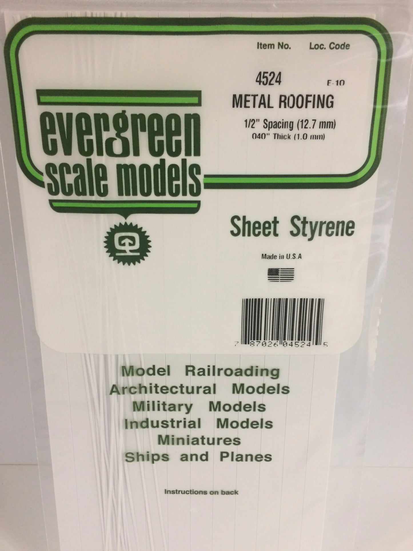Evergreen White Polystyrene 0.500"(12.7mm) Standard Seam Roofing 0.040" / 1.0mm x 35cm (1pce) 4524