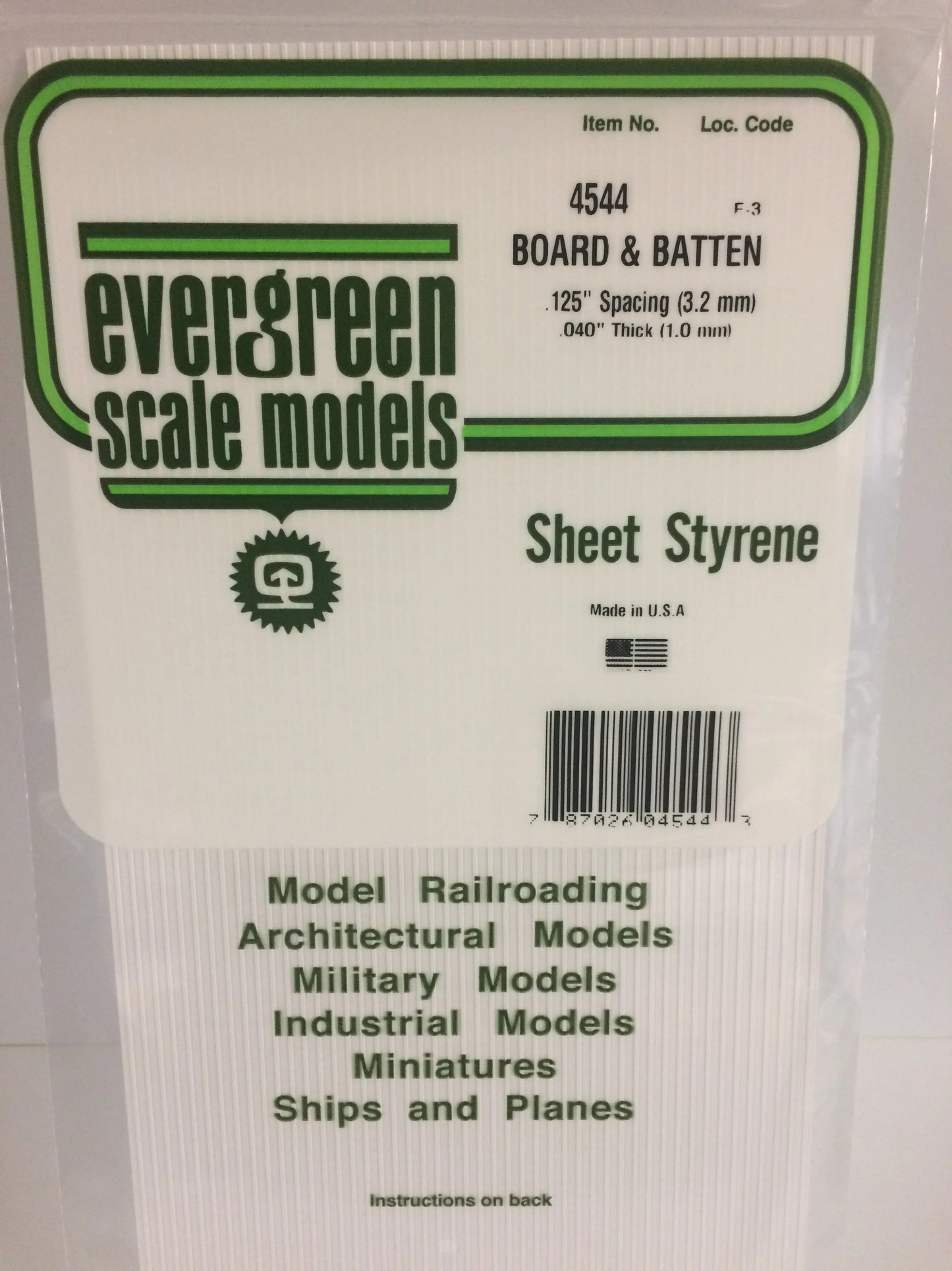Evergreen White Polystyrene 0.125"(3.2mm) Board N Batten Siding 0.040" / 1.0mm x 35cm (1pce) 4544