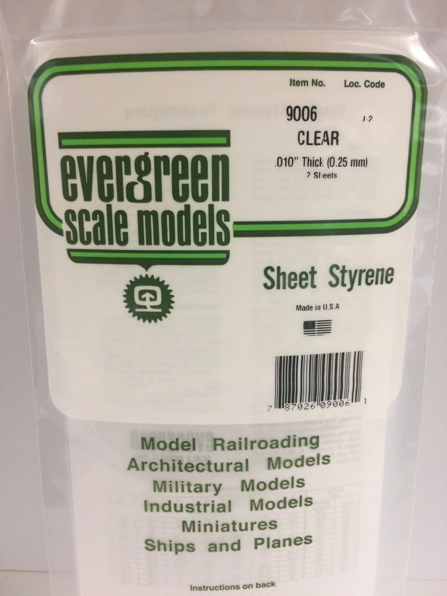 Evergreen Clear Polystyrene Sheet 0.010 x 6 x 12" / 0.25 x 150 x 300mm (pack of 2) 9006