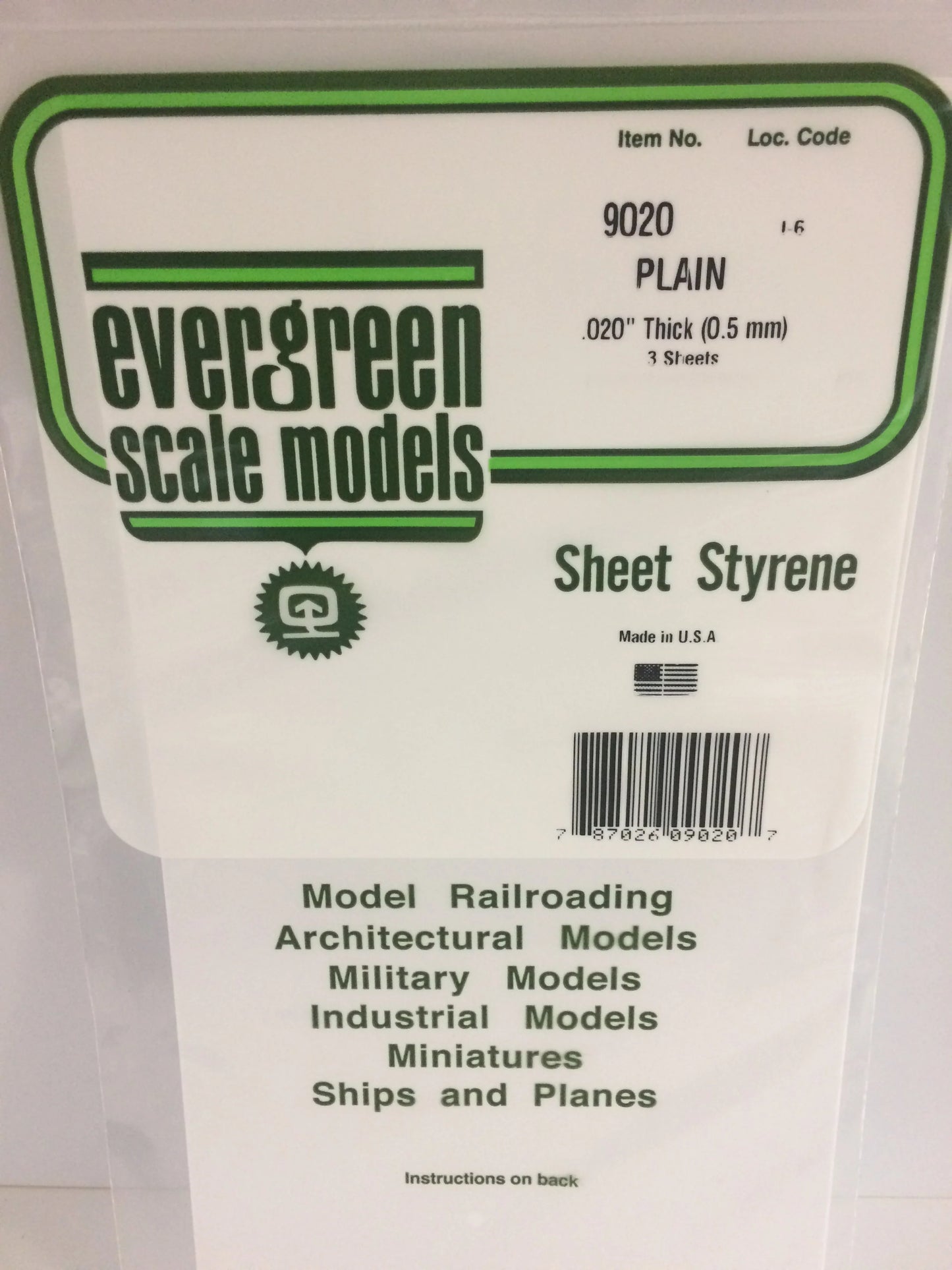 Evergreen White Polystyrene Sheet 0.020 x 6 x 12" / 0.50 x 150 x 300mm (3pce) 9020