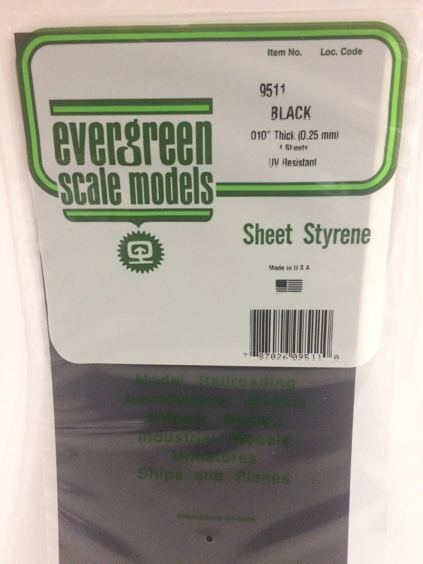 Evergreen BLACK Polystyrene Sheet 0.010 x 6 x 12" / 0.25 x 150 x 300mm (4pce) 9511