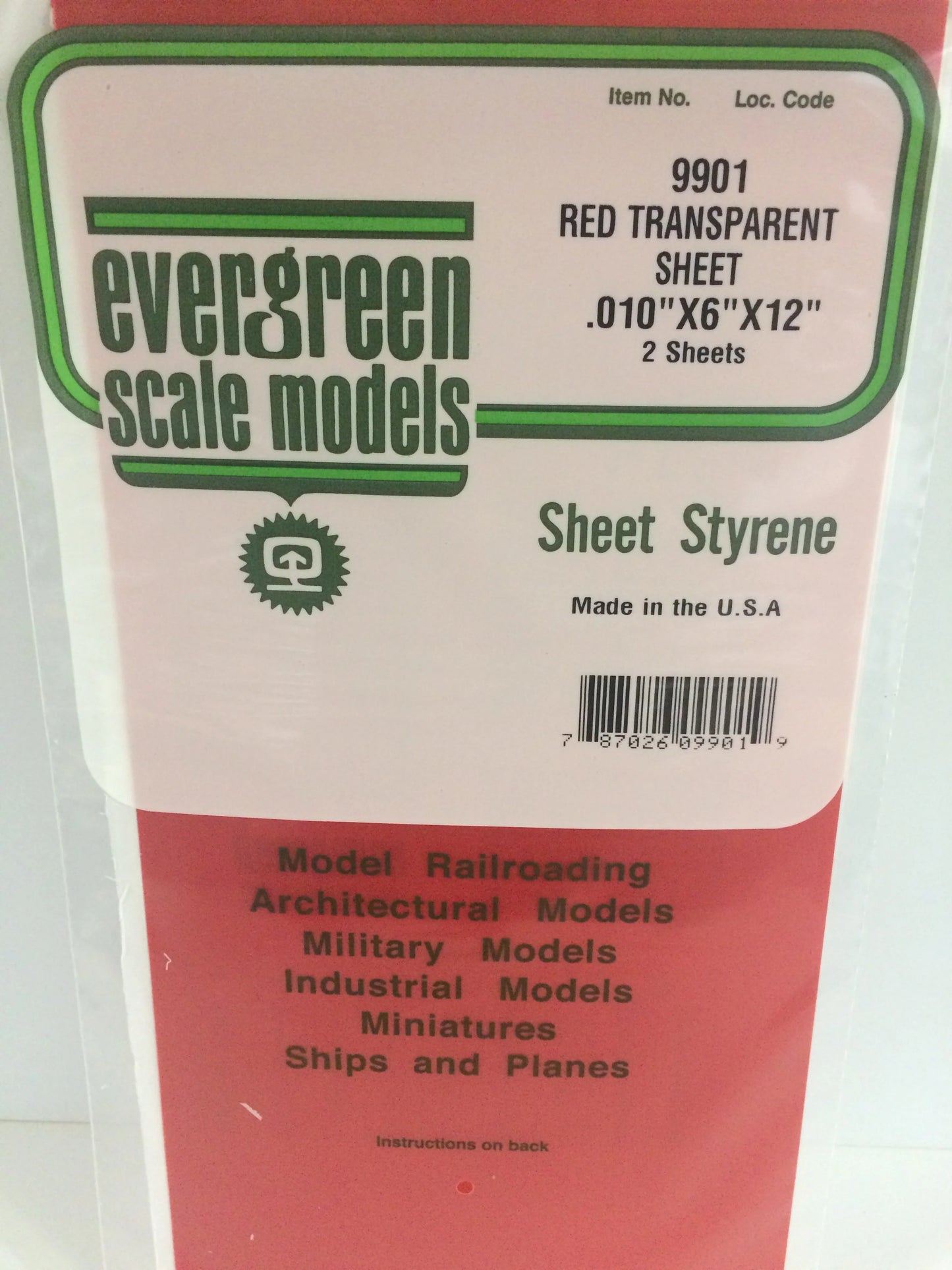 Evergreen RED Polystyrene Sheet 0.010 x 6 x 12" / 0.25 x 150 x 300mm (2pce) 9901
