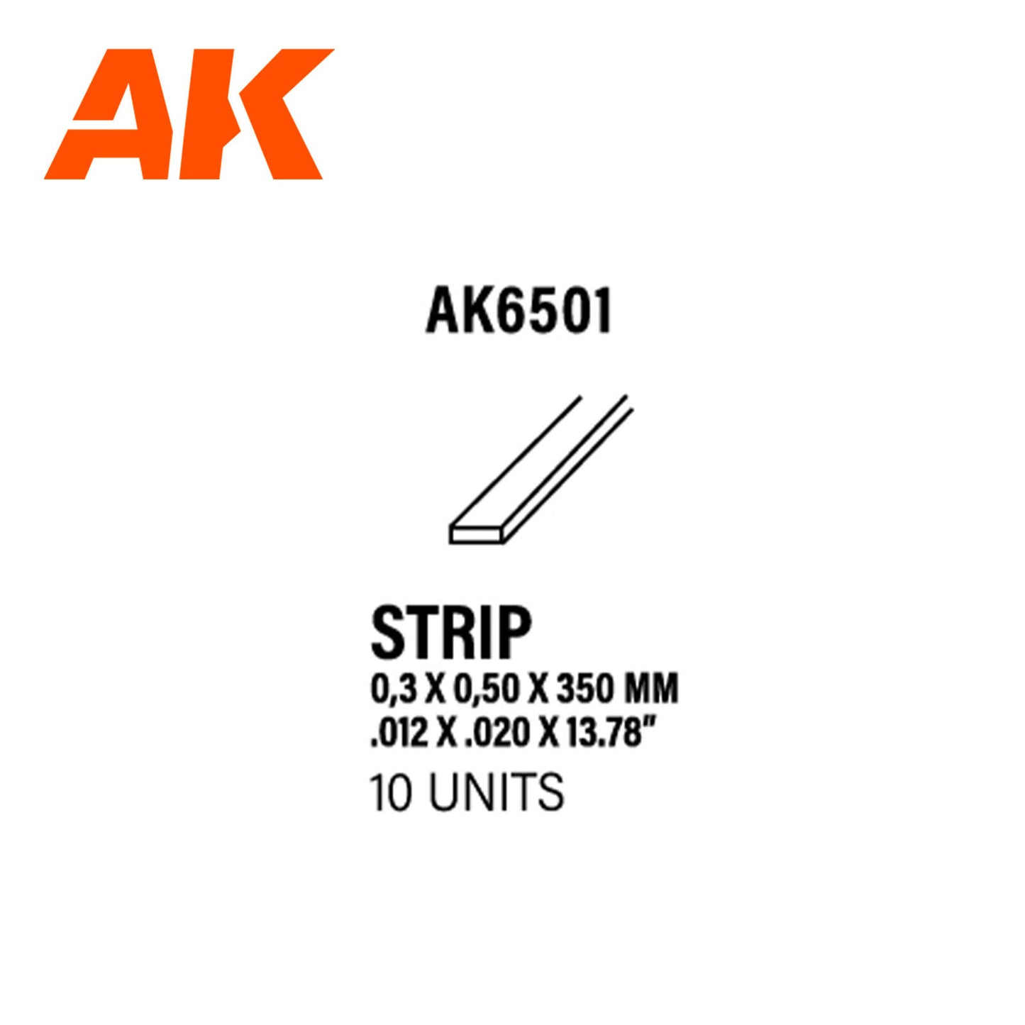 AK Interactive Styrene Strips 0.30 x 0.50 x 350mm (pack of 10) AK6501