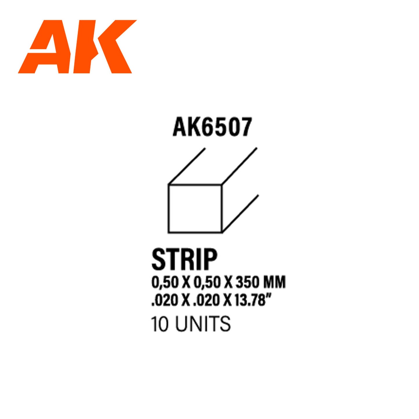AK Interactive Styrene Strips 0.50 x 0.50 x 350mm (pack of 10) AK6507