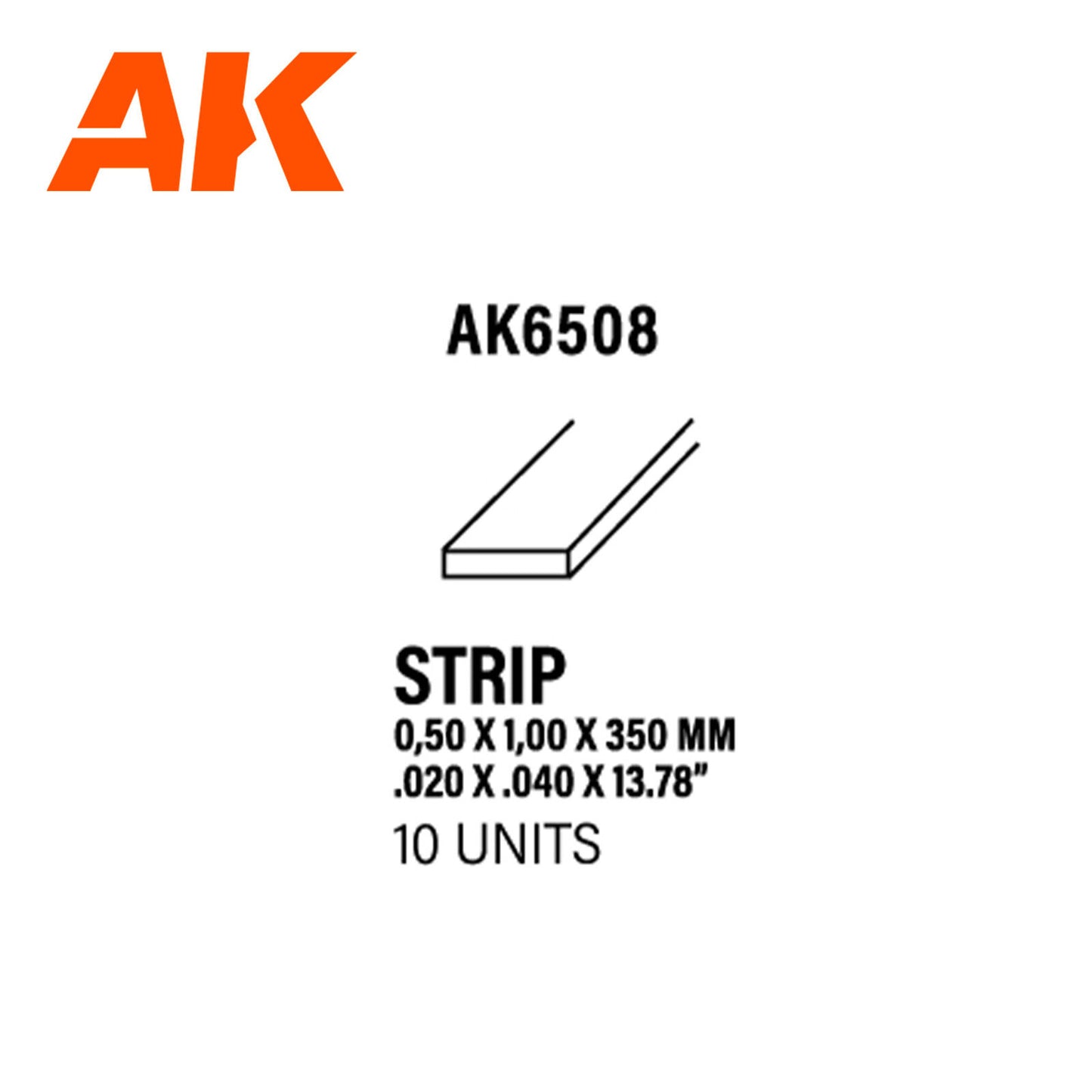 AK Interactive Styrene Strips 0.50 x 1.00 x 350mm (pack of 10) AK6508