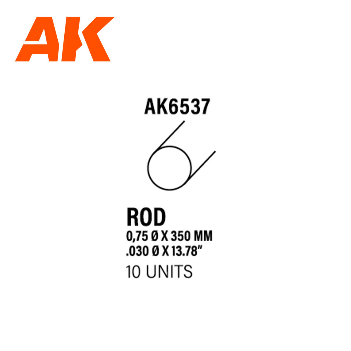 AK Interactive Styrene Rod 0.75 diameter x 350mm (pack of 10) AK6537