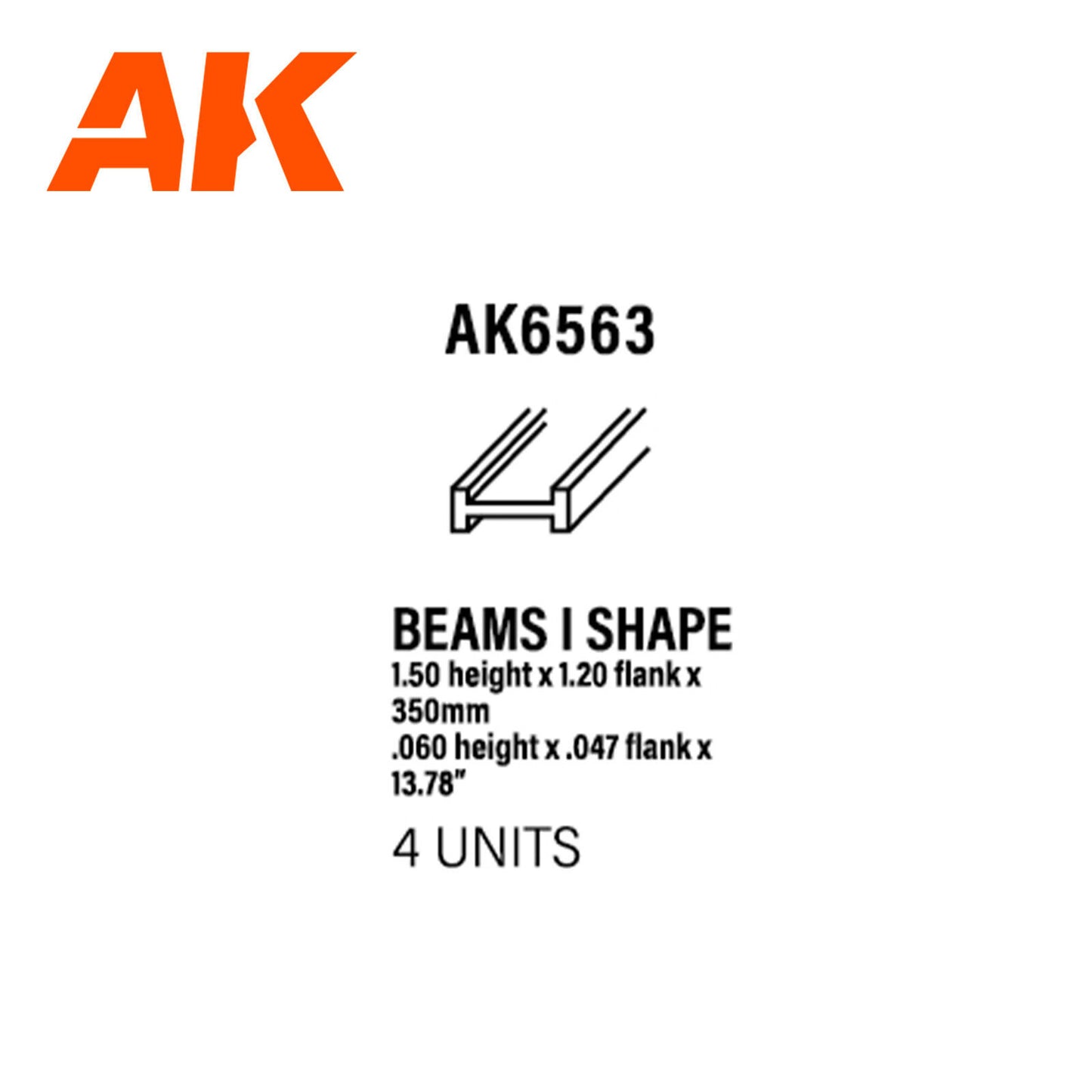 AK Interactive Styrene Beams I Shape 1.5 x 1.2 x 350mm (pack of 4) AK6563