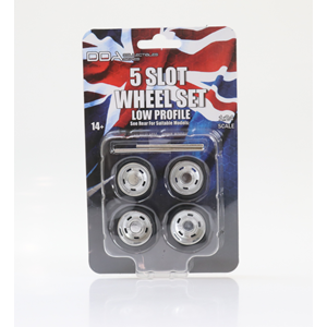 DDA 1:24 Set of 4 x 5 Slot Low Profile Wheels w/Tyres & Axles DDAW009