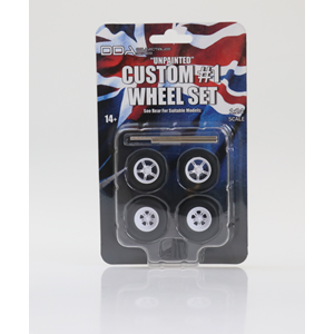 DDA 1:24 Set of 4 x Custom 1 Unpainted Wheels w/Tyres & Axles DDAW013