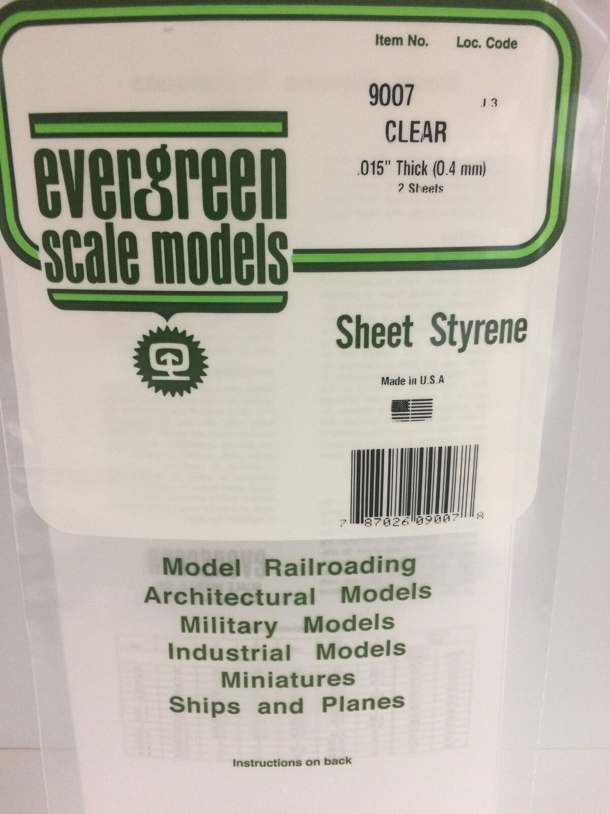 Evergreen Clear Polystyrene Sheet 0.015 x 6 x 12" / 0.38 x 150 x 300mm (pack of 2) 9007