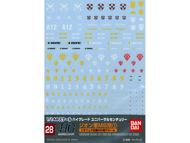 Bandai GUNDAM DECAL 28 HGUC MULTIUSE ZEON MS 1 G50574961