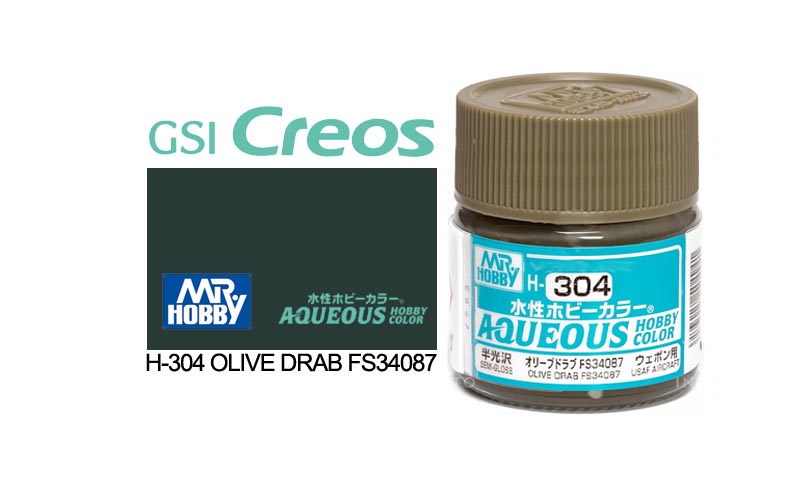 Mr Hobby (Gunze) Aqueous Semi Gloss OLIVE DRAB FS 34087 10ml H304
