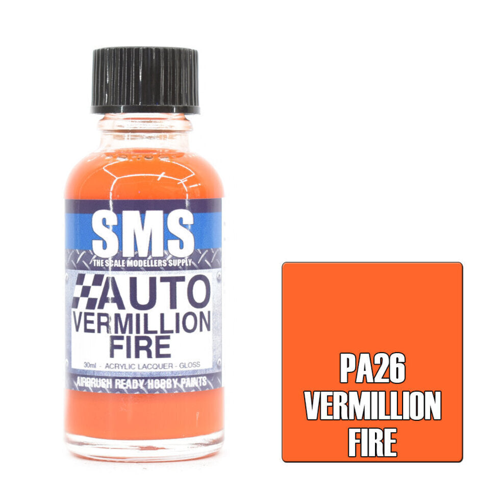 SMS Auto Colour Premium Acrylic Lacquer VERMILLION FIRE 30ml PA26