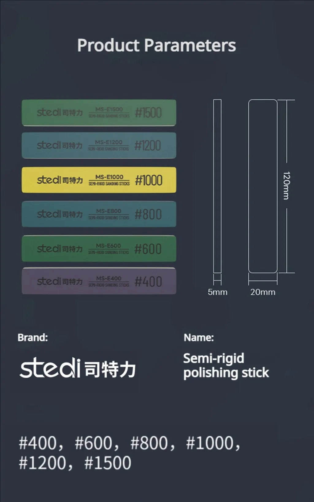Stedi MS-E400-1500 Semi-rigid Sanding Sticks (6pce) KSMMS-E2