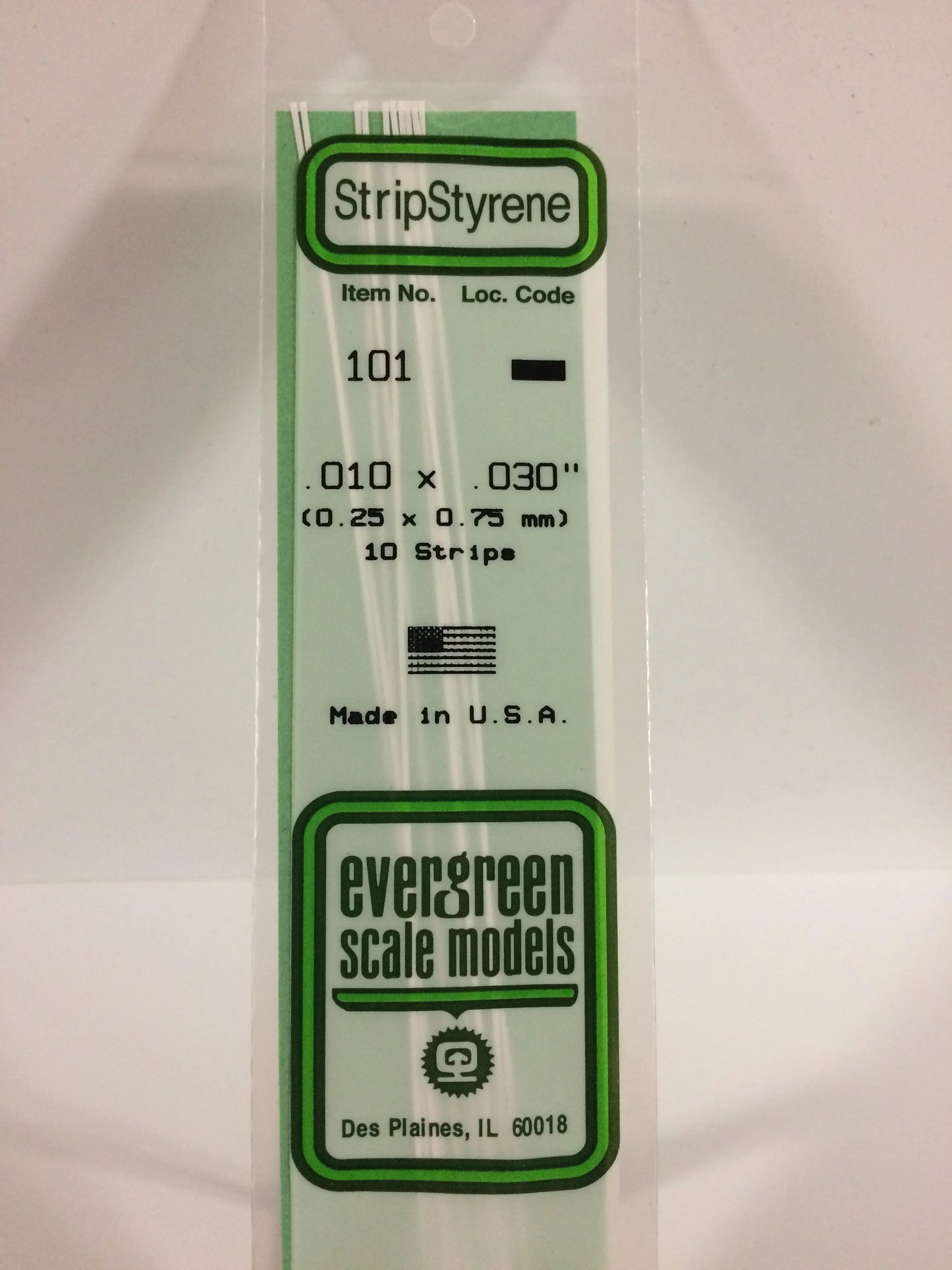 Evergreen White Polystyrene Strip 0.010 x 0.030 x 14" / 0.25 x 0.75 x 35cm (10pce) 101