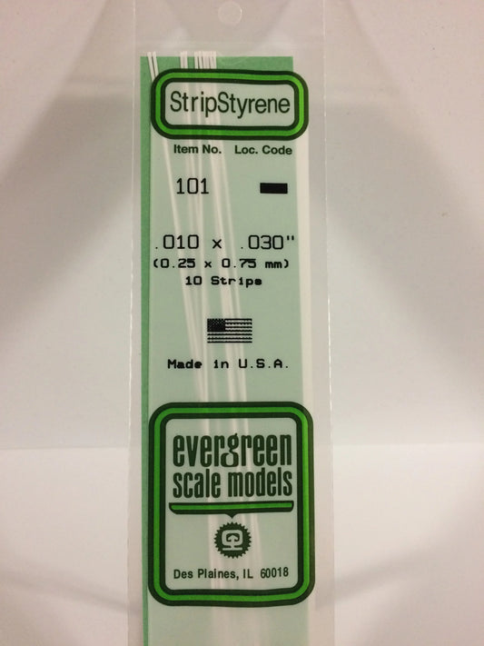 Evergreen White Polystyrene Strip 0.010 x 0.030 x 14" / 0.25 x 0.75 x 35cm (10pce) 101