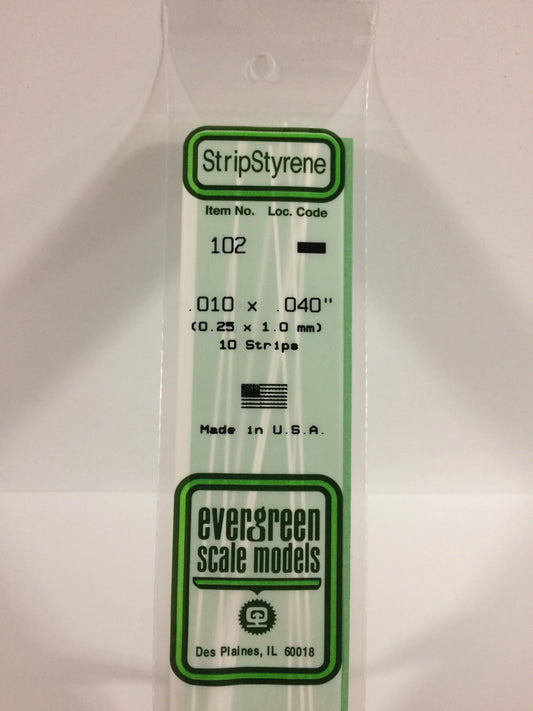 Evergreen White Polystyrene Strip 0.010 x 0.040 x 14" / 0.25 x 1.00 x 35cm (10pce) 102
