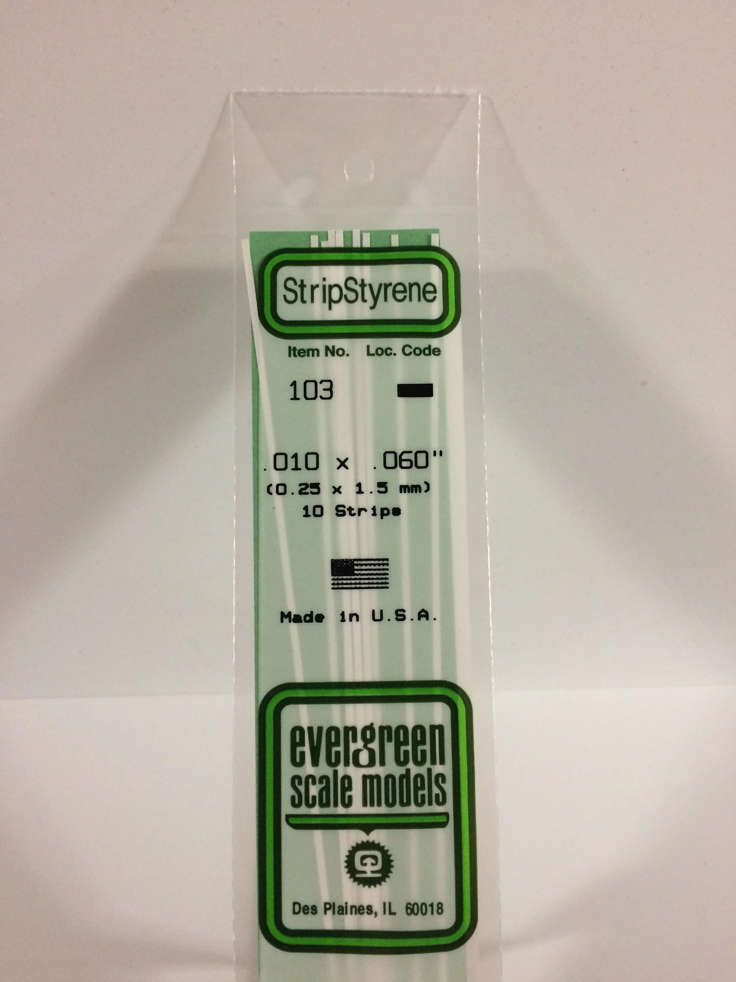 Evergreen White Polystyrene Strip 0.010 x 0.060 x 14" / 0.25 x 1.5 x 35cm (10pce) 103