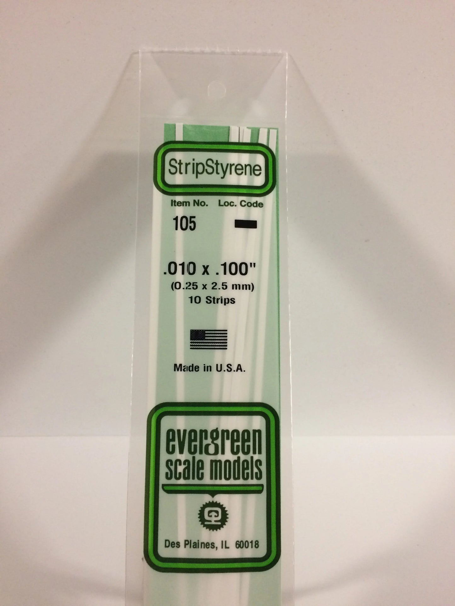 Evergreen White Polystyrene Strip 0.010 x 0.100 x 14" / 0.25 x 2.5 x 35cm (10pce) 105