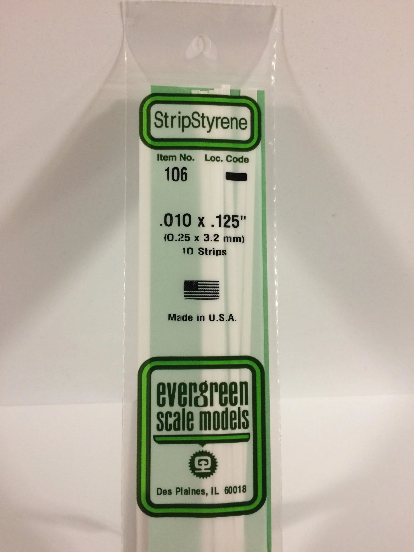 Evergreen White Polystyrene Strip 0.010 x 0.125 x 14" / 0.25 x 3.2 x 35cm (10pce) 106