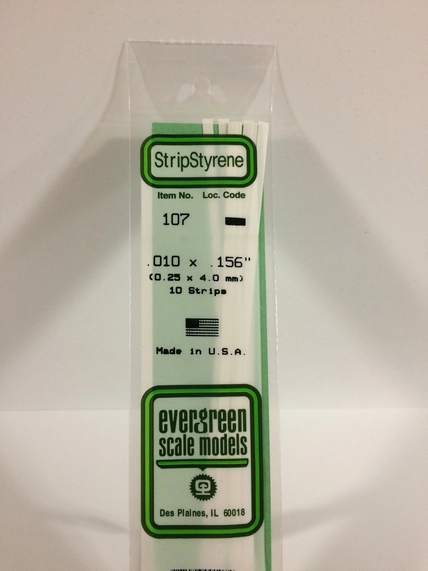 Evergreen White Polystyrene Strip 0.010 x 0.156 x 14" / 0.25 x 4.0 x 35cm (10pce) 107