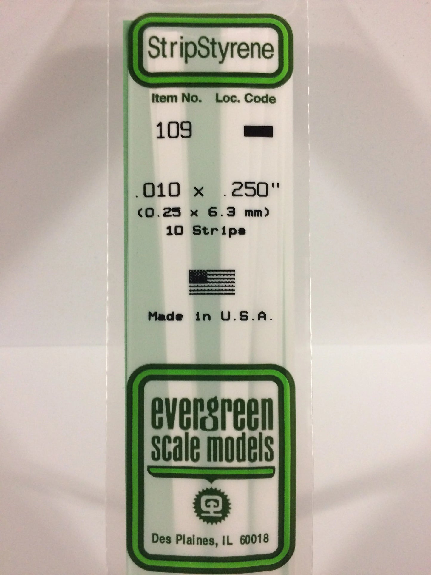 Evergreen White Polystyrene Strip 0.010 x 0.250 x 14" / 0.25 x 6.3 x 35cm (10pce) 109