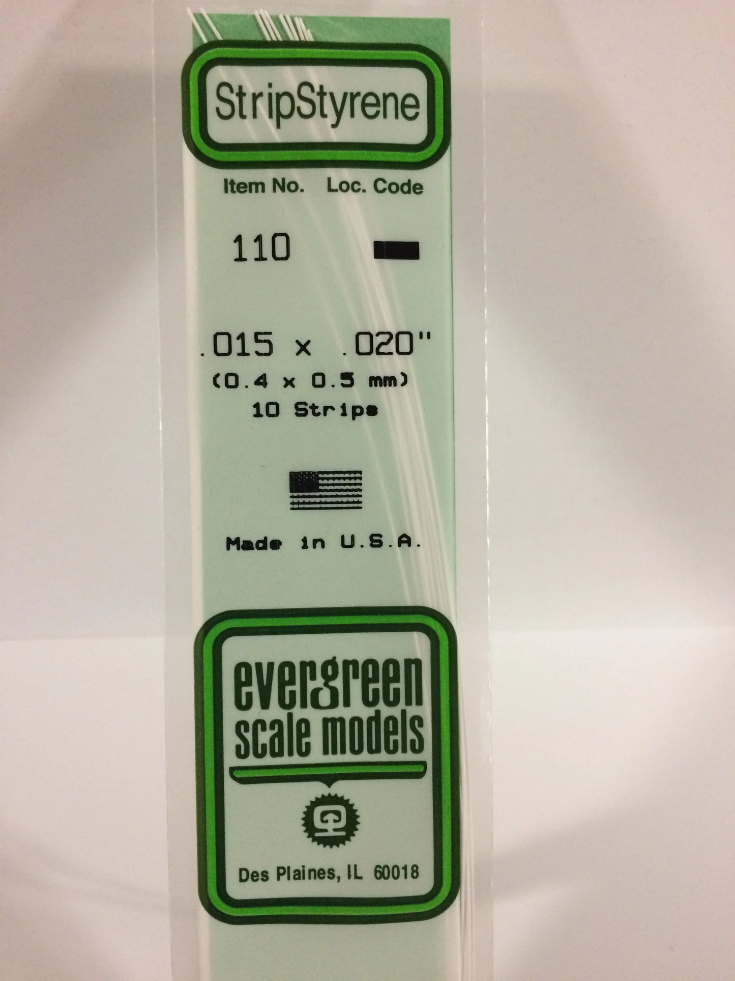 Evergreen White Polystyrene Strip 0.015 x 0.020 x 14" / 0.40 x 0.50 x 35cm (10pce) 110