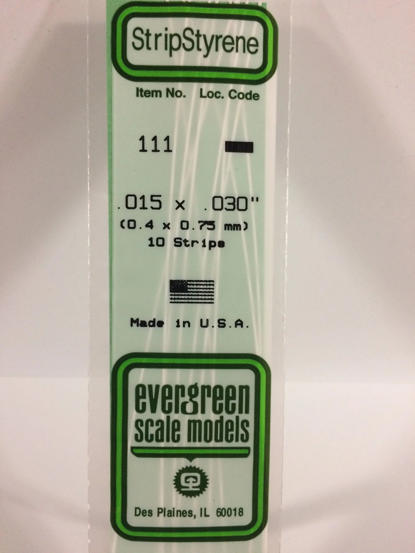Evergreen White Polystyrene Strip 0.015 x 0.030 x 14" / 0.40 x 0.75 x 35cm (10pce) 111