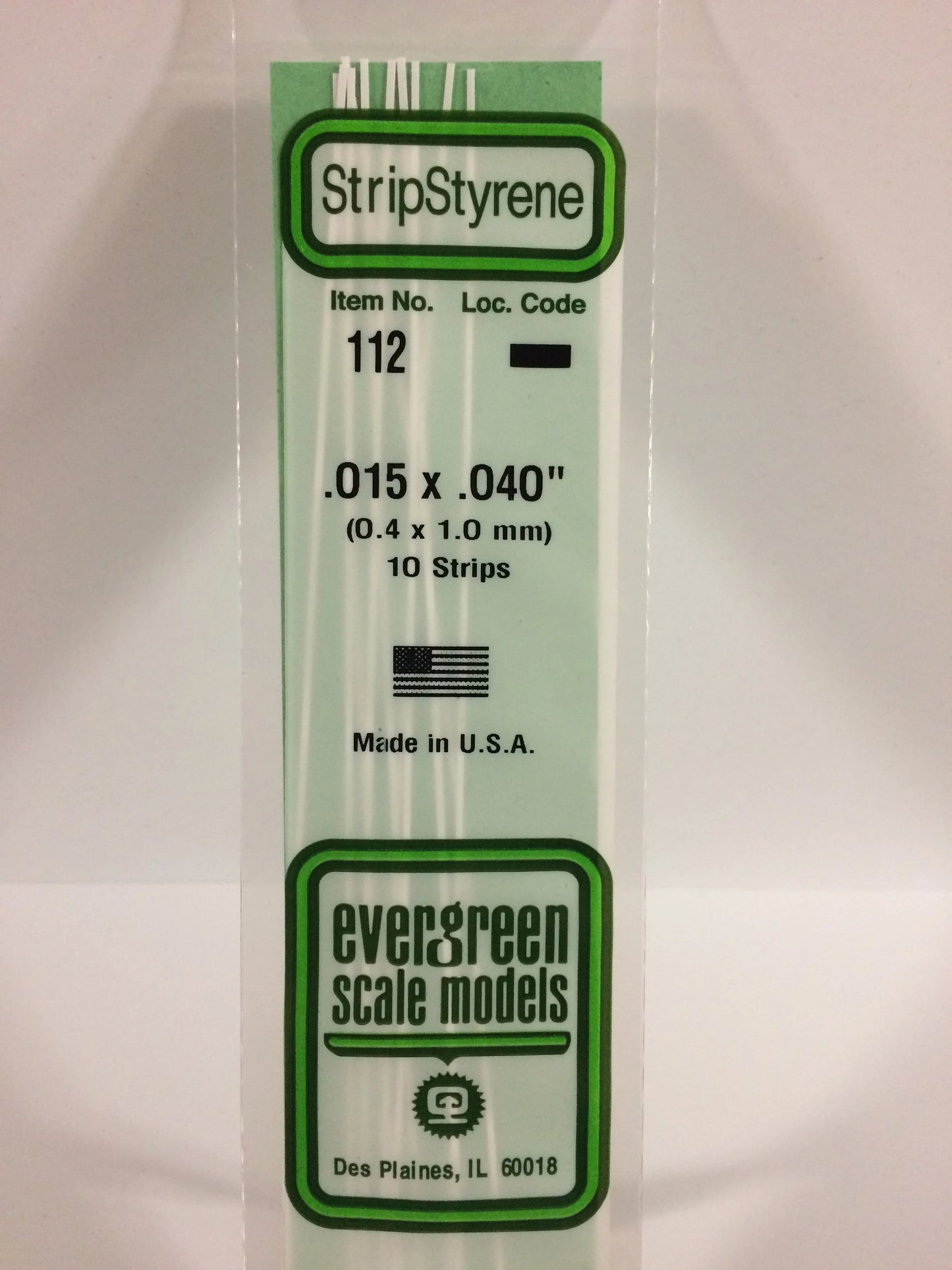 Evergreen White Polystyrene Strip 0.015 x 0.040 x 14" / 0.40 x 1.0 x 35cm (10pce) 112