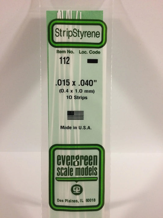 Evergreen White Polystyrene Strip 0.015 x 0.040 x 14" / 0.40 x 1.0 x 35cm (10pce) 112