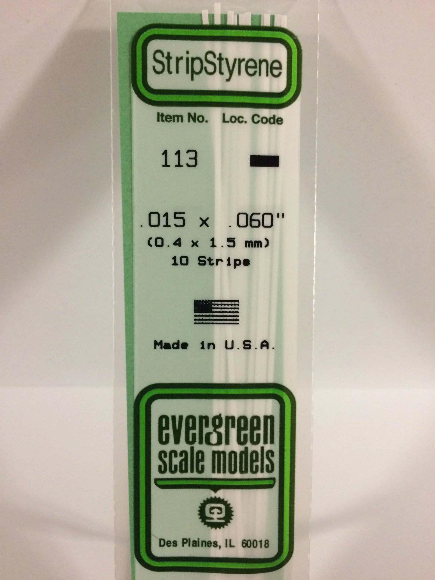 Evergreen White Polystyrene Strip 0.015 x 0.060 x 14" / 0.40 x 1.5 x 35cm (10pce) 113