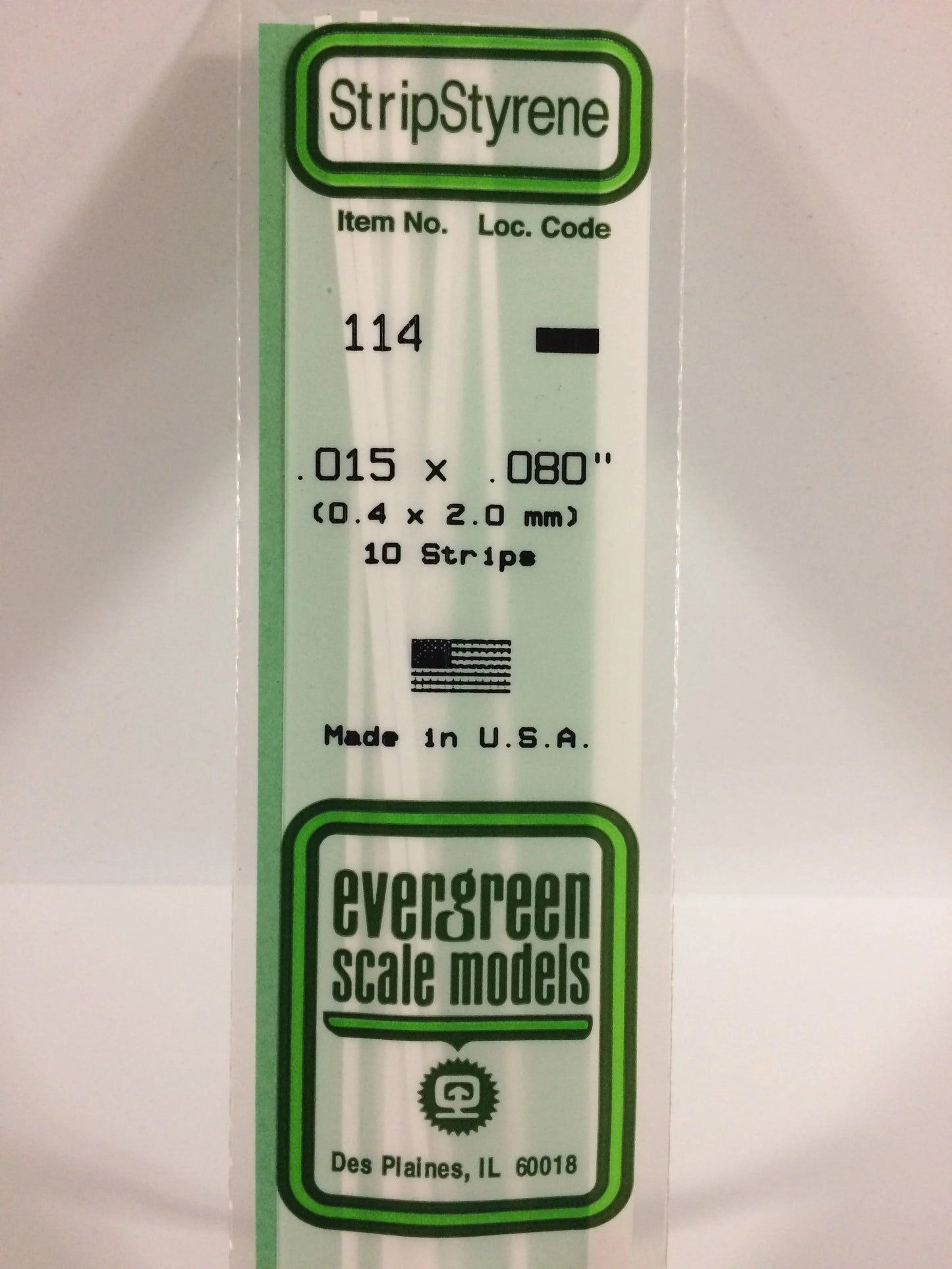 Evergreen White Polystyrene Strip 0.015 x 0.080 x 14" / 0.40 x 2.0 x 35cm (10pce) 114