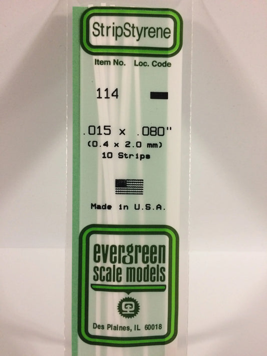 Evergreen White Polystyrene Strip 0.015 x 0.080 x 14" / 0.40 x 2.0 x 35cm (10pce) 114