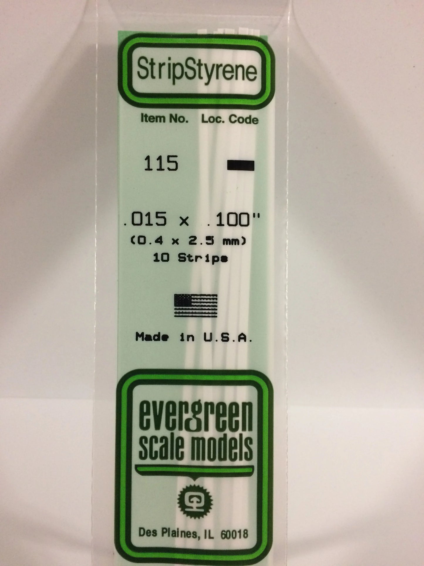 Evergreen White Polystyrene Strip 0.015 x 0.100 x 14" / 0.40 x 2.5 x 35cm (10pce) 115