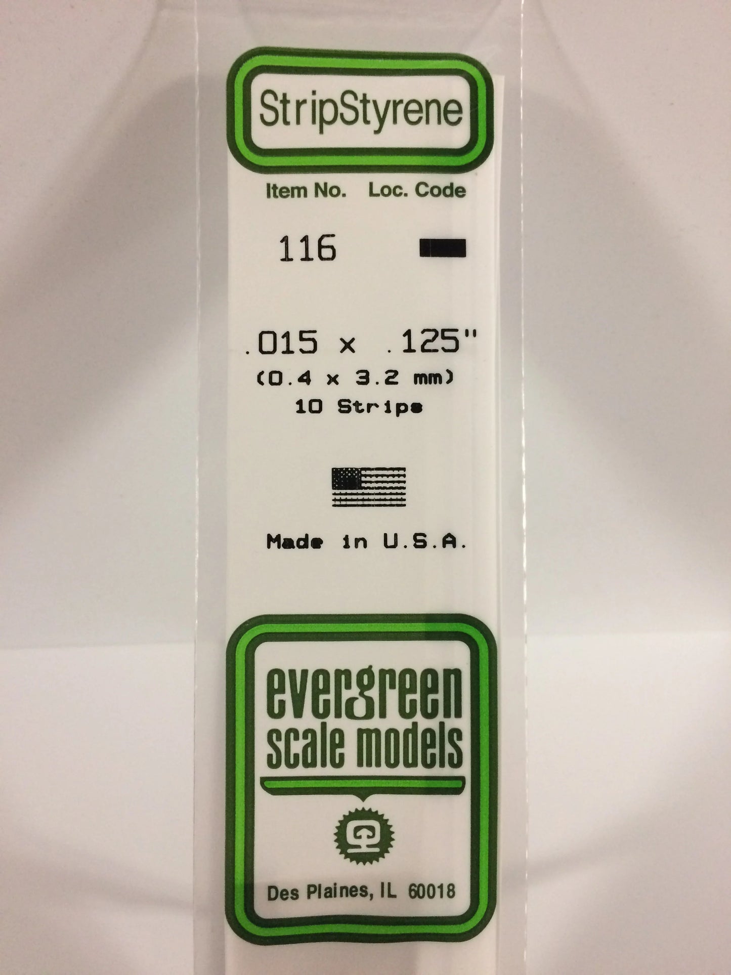 Evergreen White Polystyrene Strip 0.015 x 0.125 x 14" / 0.40 x 3.2 x 35cm (10pce) 116